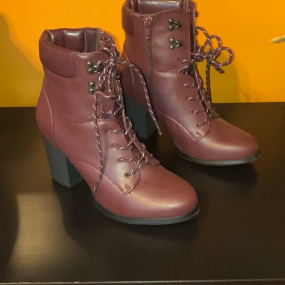 XOXO Brown Lace Up Boots with Chunky Heel
